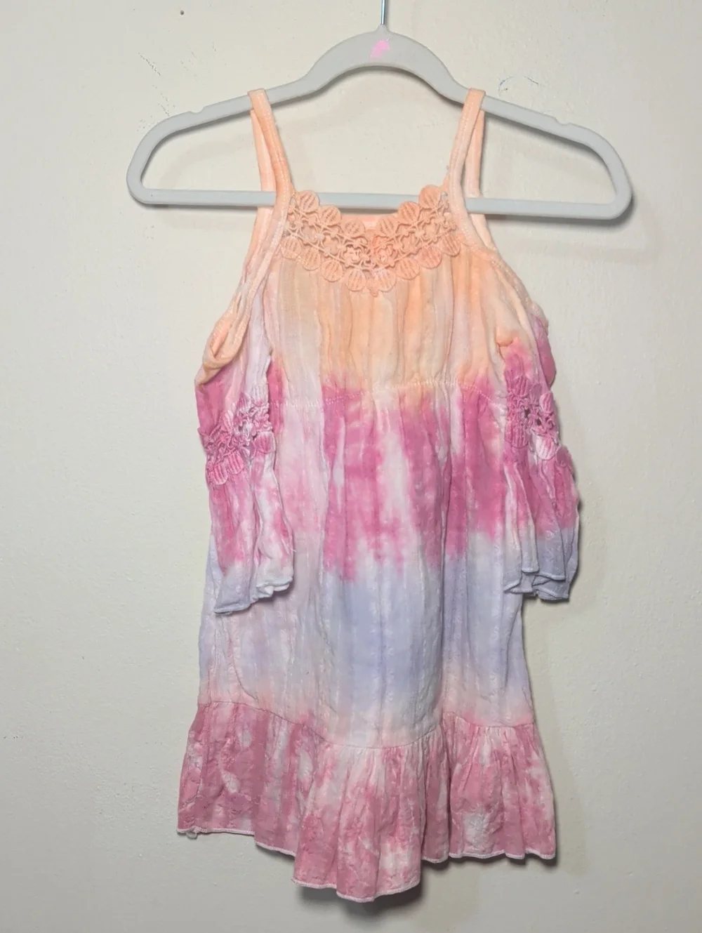 CoolMySia Tie-Dye Cold Shoulder Maxi Dress Orange Pink Lavender Girls Size 3-4